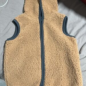 Cozy Tan Sherpa Vest with Gray Trim